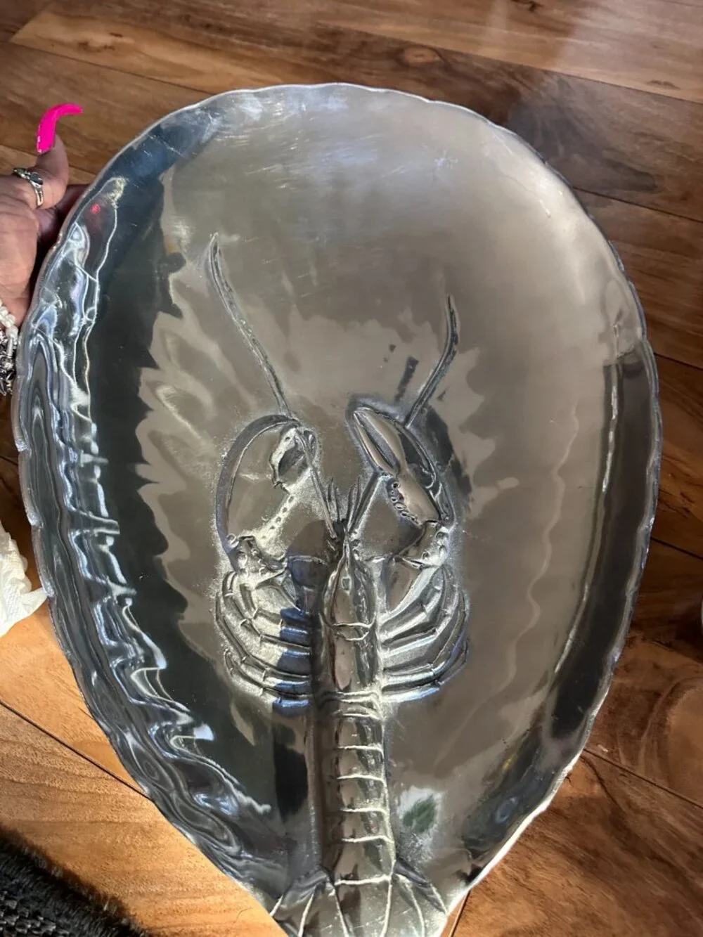 Mexico Pewter Coastal Serving Tray Set Marlin Fish Nautical Serveware Dish